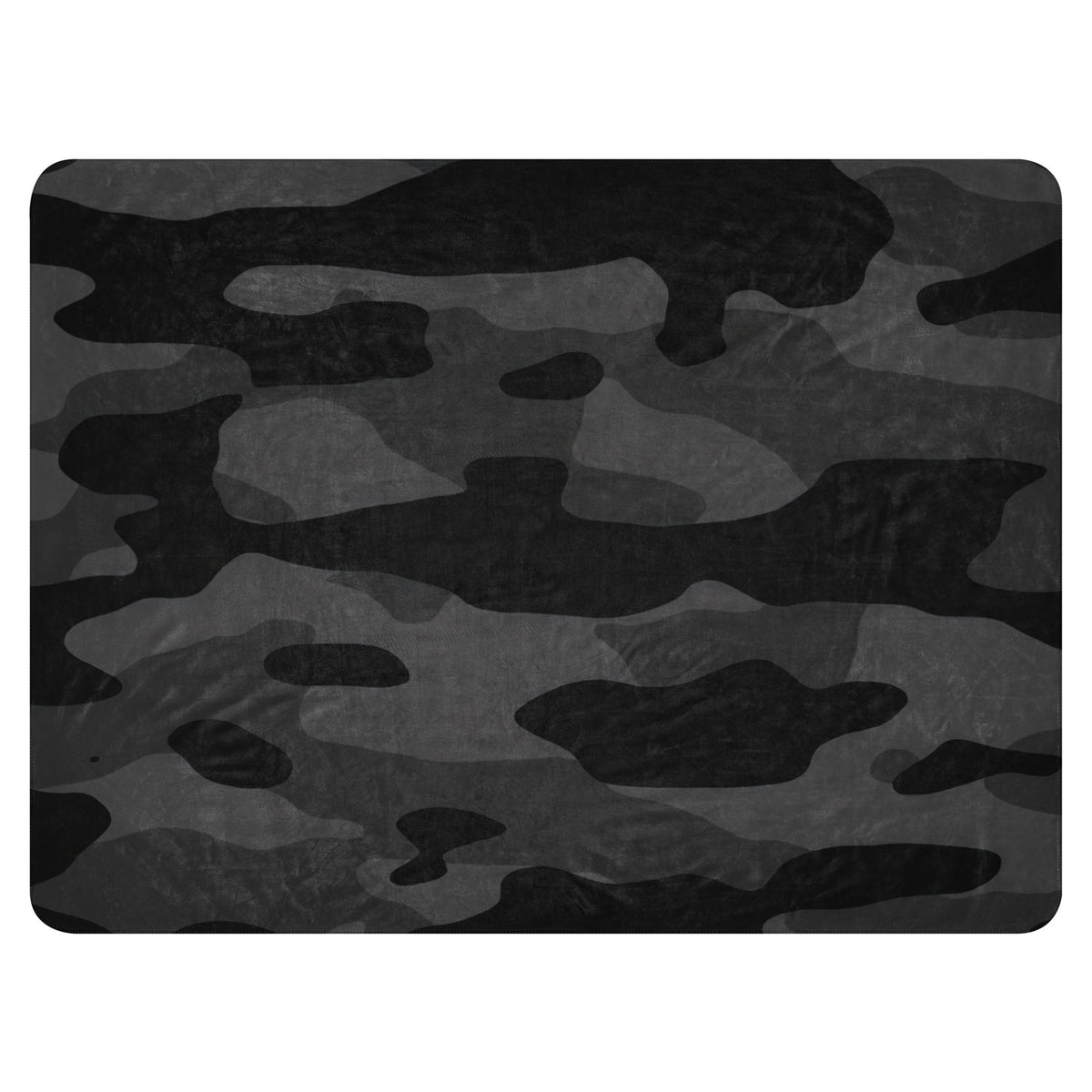Black camo blanket rectangular mat with black and gray camouflage pattern designed for outdoor use