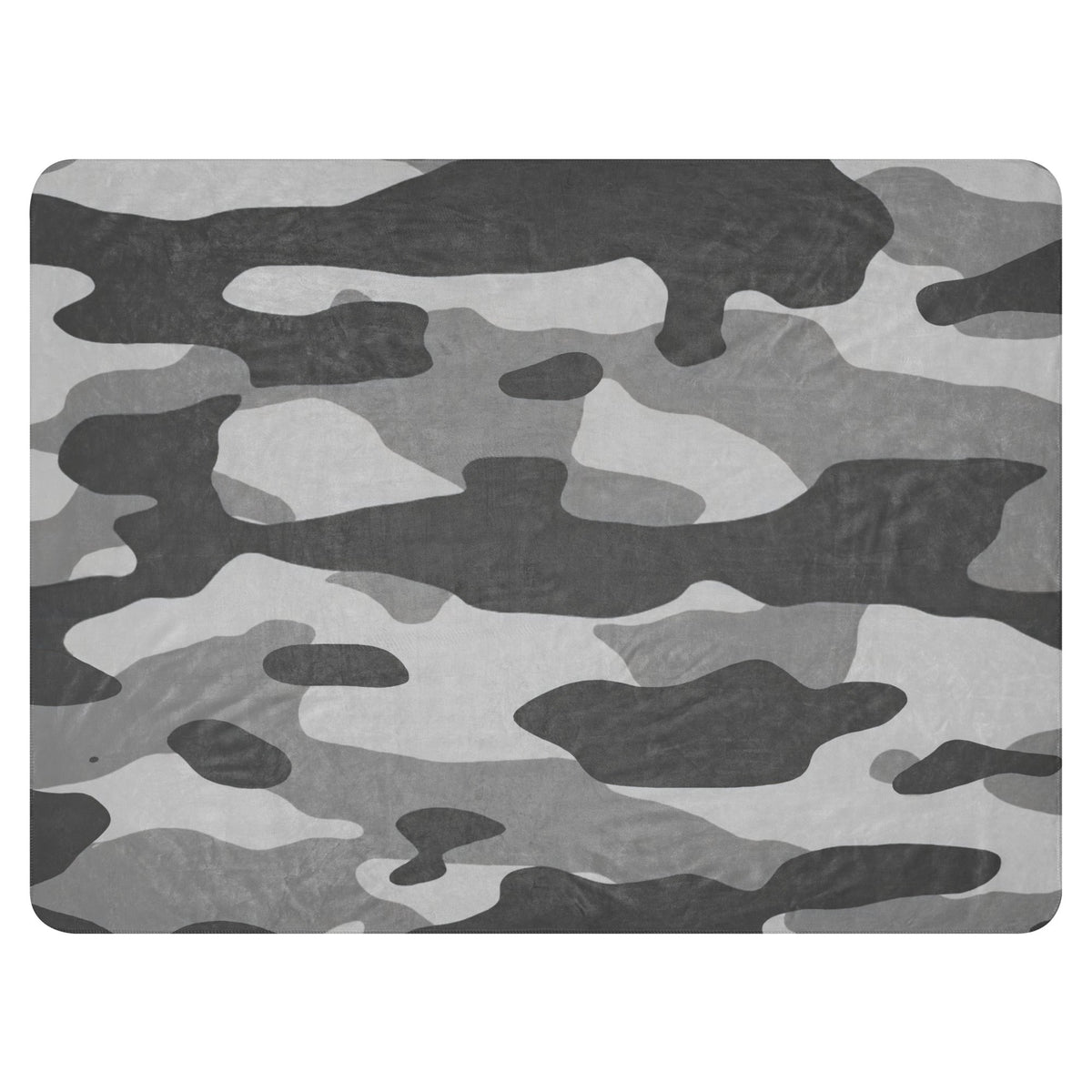 Grey camo blanket with gray and black camouflage pattern rectangular mat ideal for outdoor use