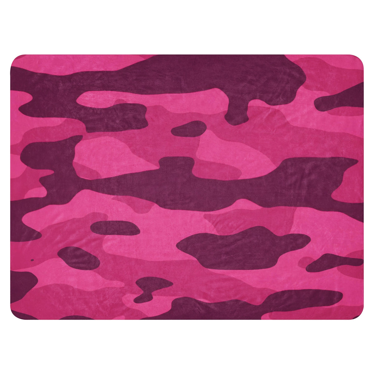 A plush rectangular blanket with a vibrant hot pink and dark purple camouflage pattern perfect for cozy use