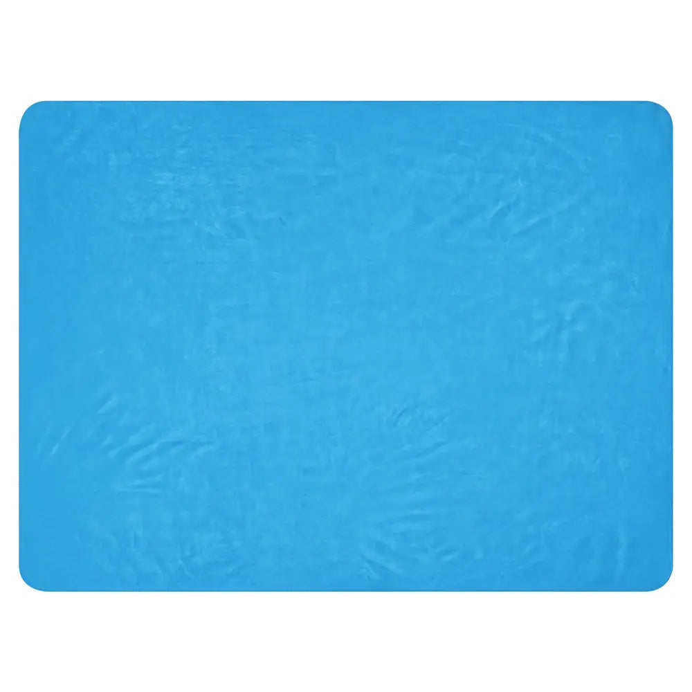 Light blue sherpa blanket showing bright blue slightly textured rectangular fleece side for cozy warmth