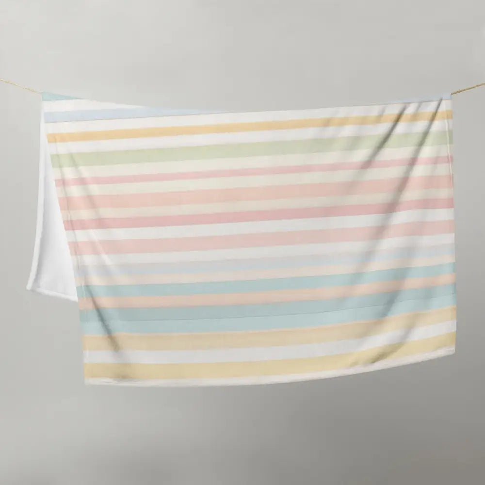 Multicolor striped throw blanket en coton doux avec rayures pastel horizontales rose jaune menthe et crème