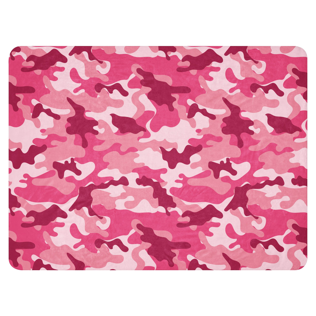 Pink camo blanket with pink camouflage pattern made of soft fabric ideal for cozy indoor or outdoor use