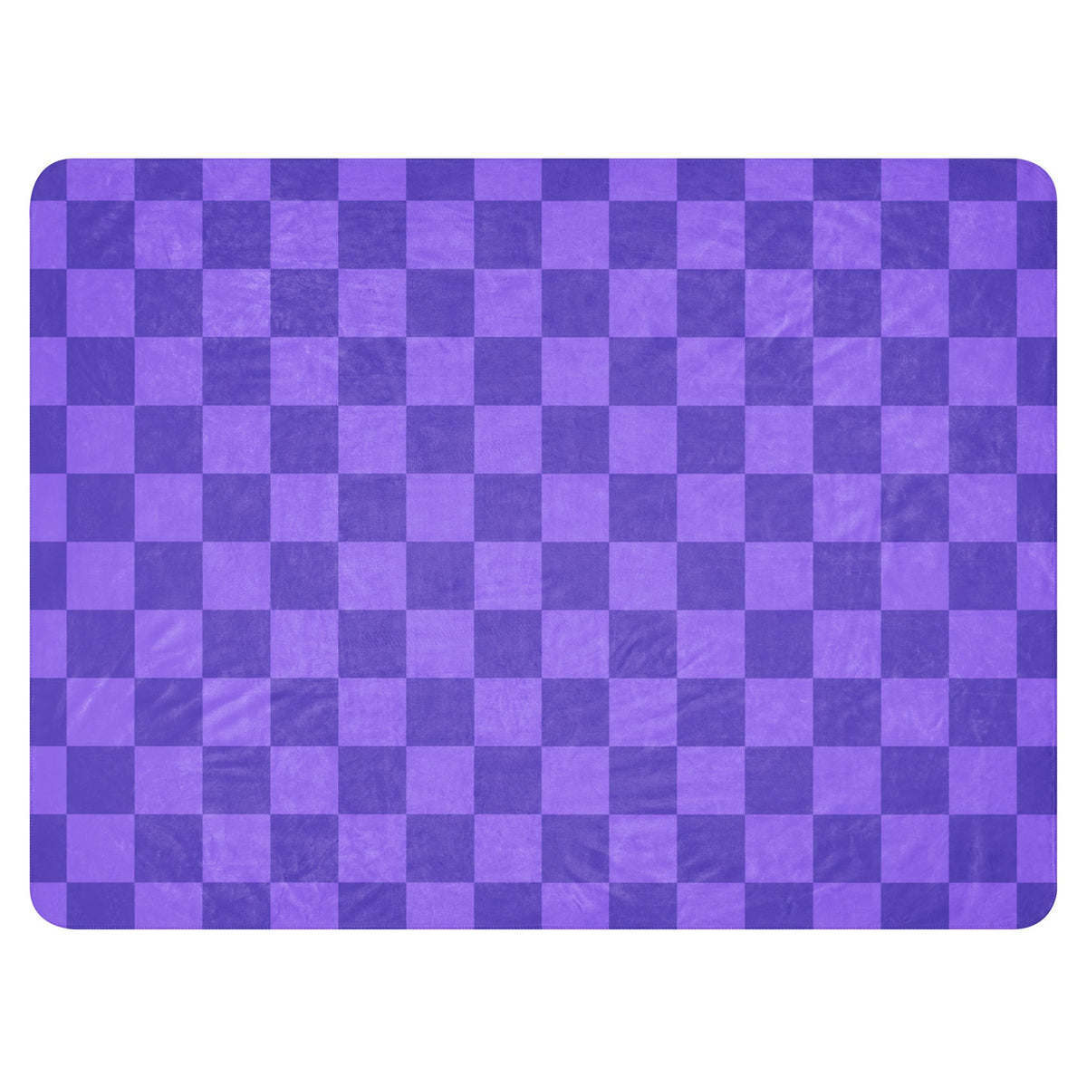 Purple checkered blanket featuring a purple and dark purple checkerboard patterned rectangular mat design