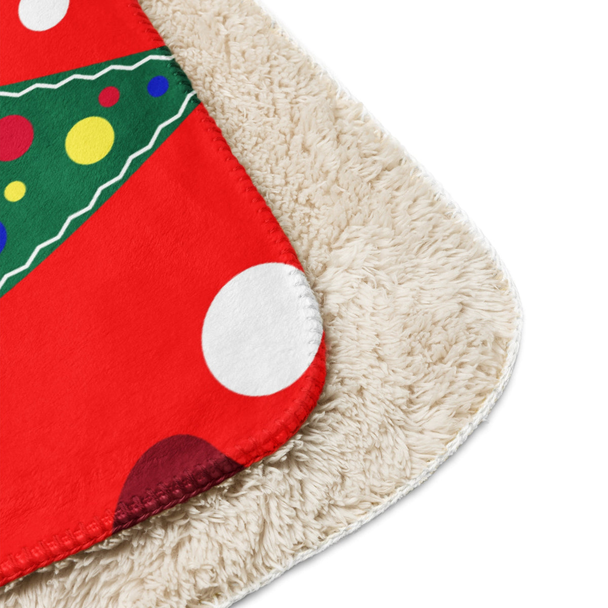 Snowman christmas blanket red and cream plush with festive christmas tree and colorful polka dot design