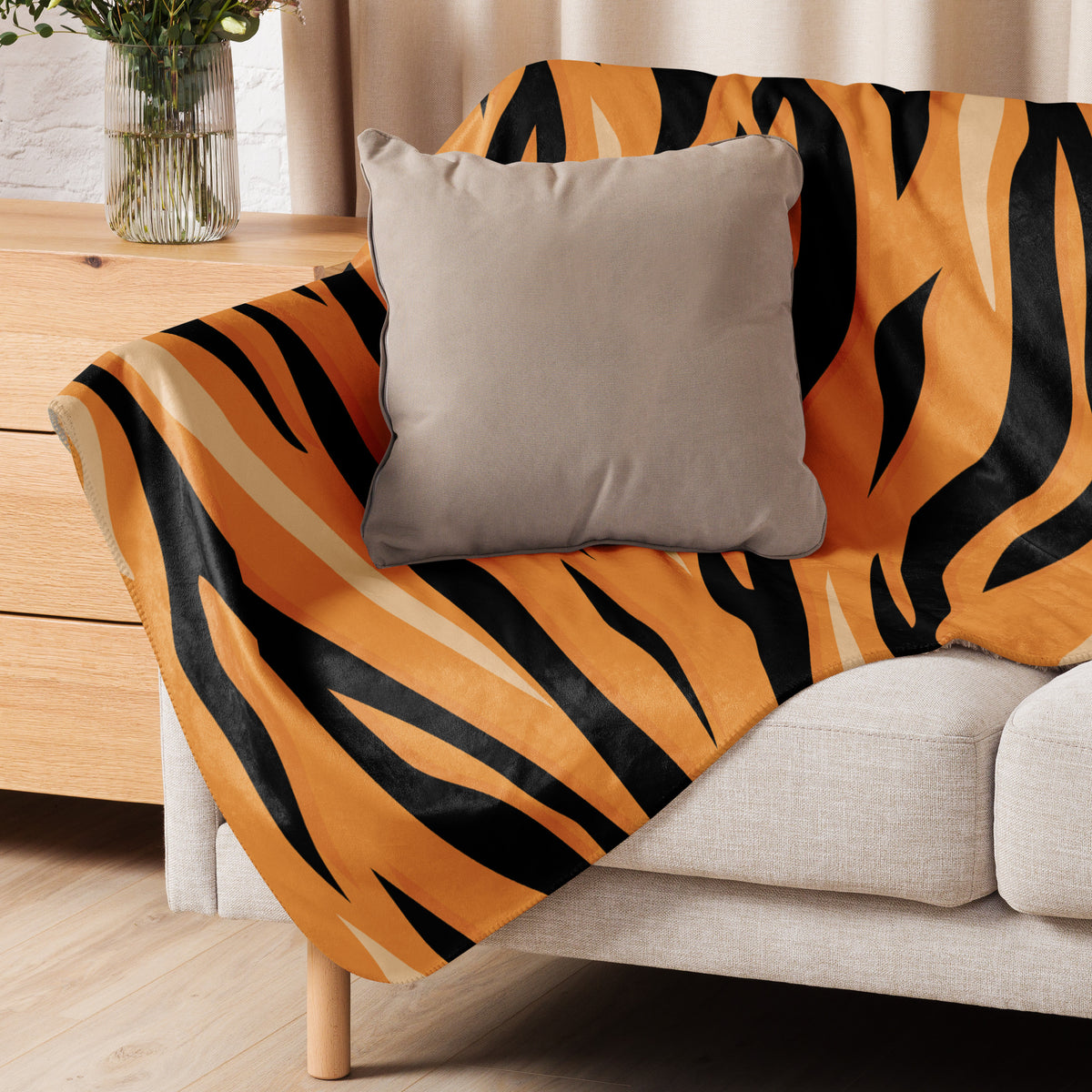 Orange tiger blanket soft orange and black tiger stripe throw blanket draped over a sofa for cozy use