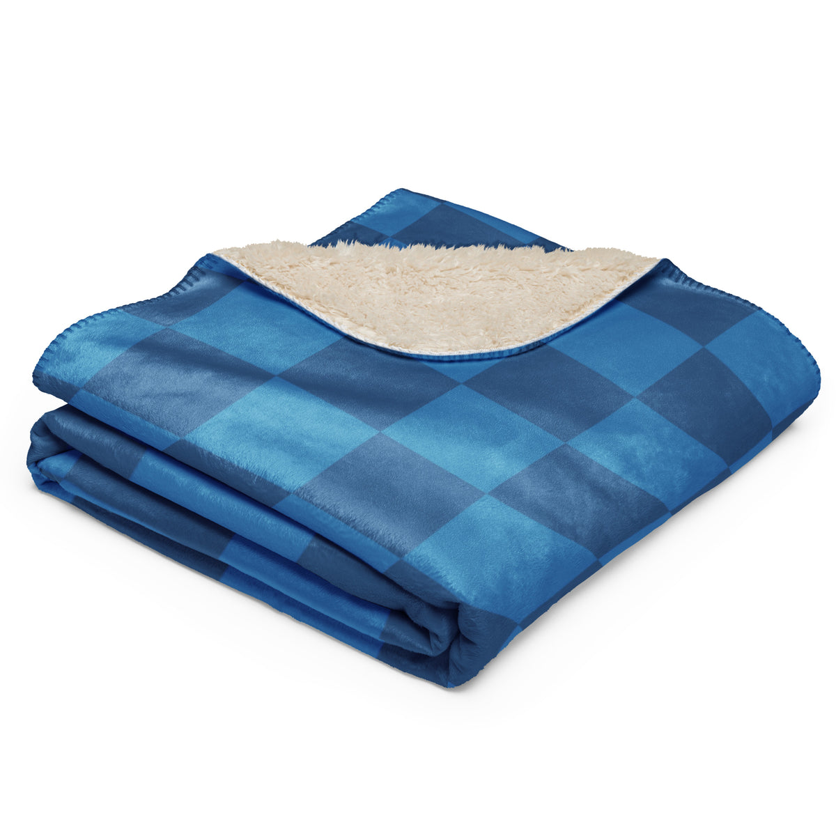 Blue checkered blanket with a plush cream fleece interior for cozy warmth and comfort