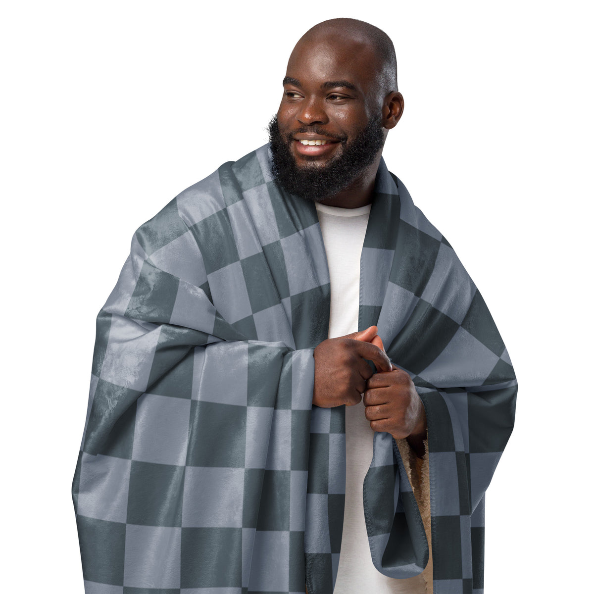 Cozy grey checkered blanket with soft plush texture in gray and black perfect for warmth and comfort