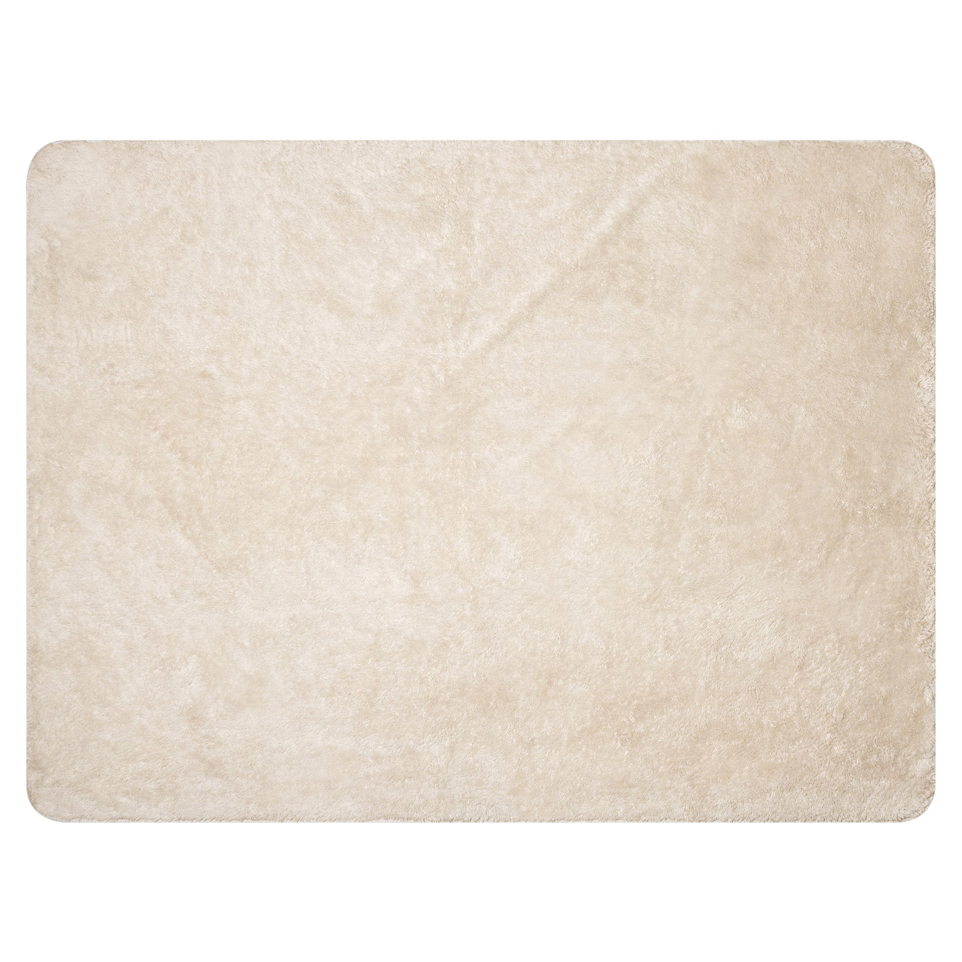 Cream-colored plush shaggy rug with soft fluffy texture and rounded edges featured with green tiger blanket design