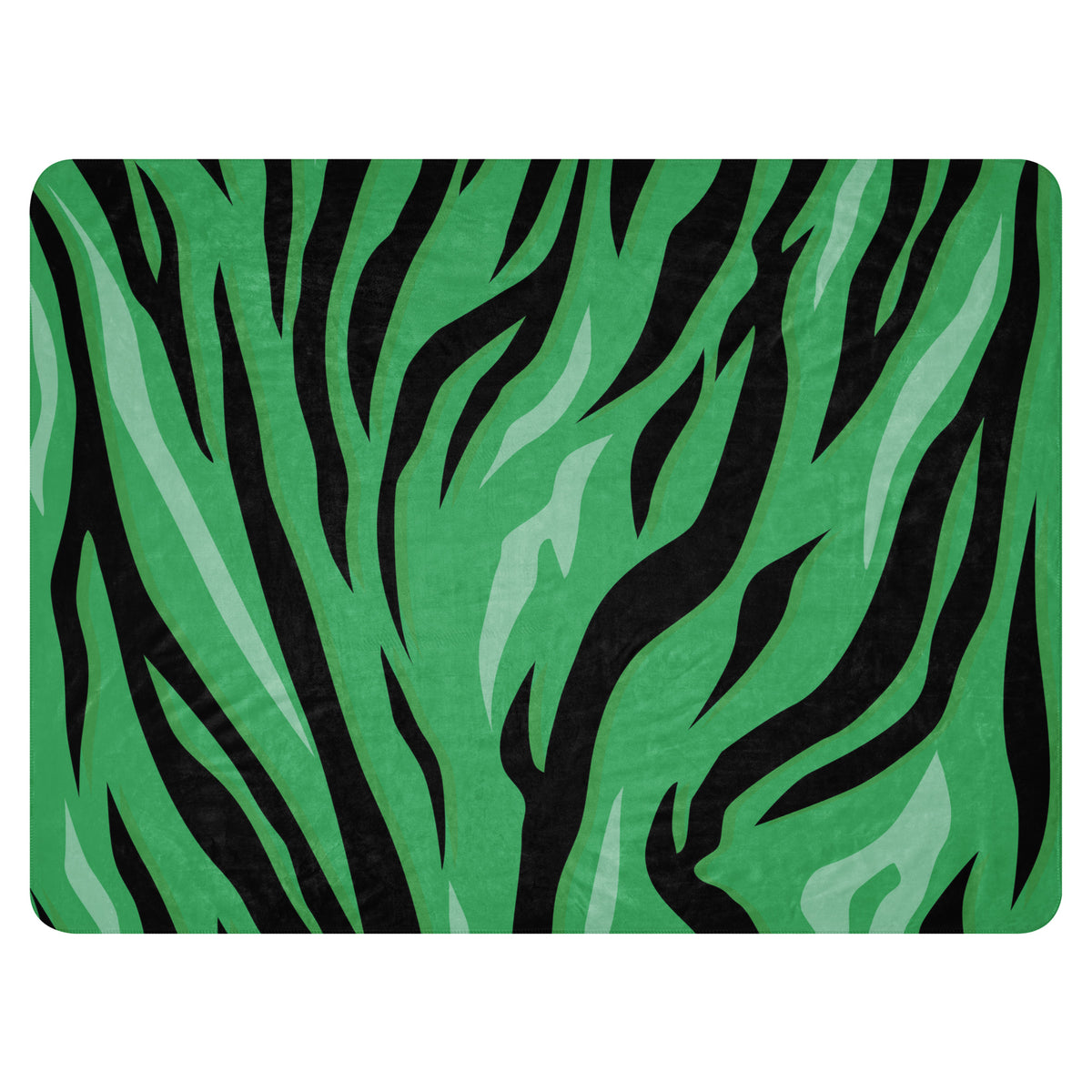 Green tiger blanket bath mat with green and black zebra stripes made of soft material for bathroom use