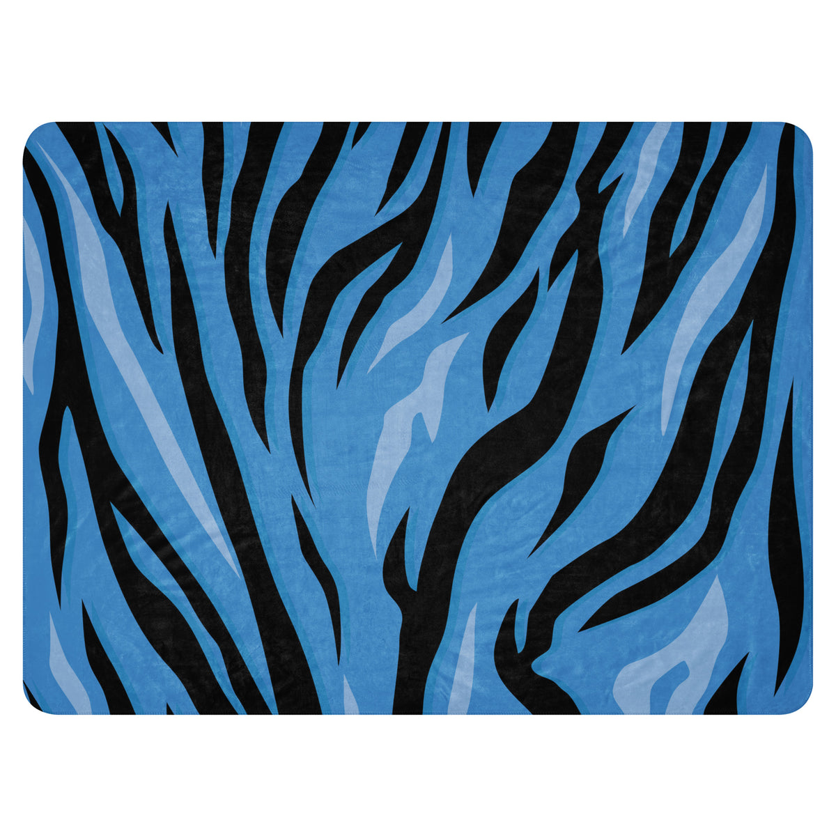 Blue tiger blanket made of blue and black zebra-striped fleece for cozy warmth and style
