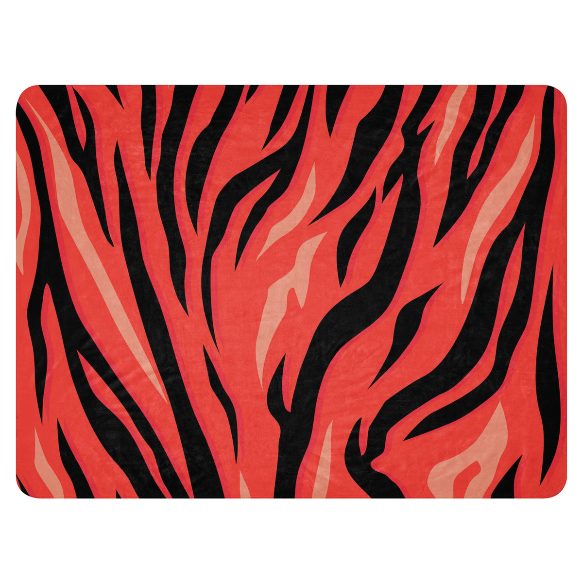 Vibrant coral and black tiger stripe patterned rectangular red tiger blanket with soft fabric for cozy use