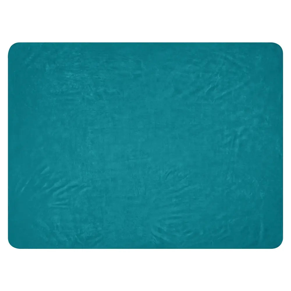 Teal sherpa throw blanket with a textured slightly crinkled rectangular mat surface for cozy warmth