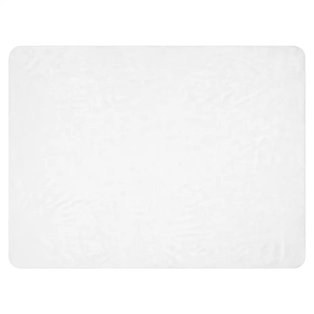 White sherpa blanket placemat with a subtle textured surface in a white rectangular design